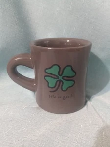 Life is Good Brown Coffee Mug Cup with Lucky 4 Leaf Clover Shamrock Diner Style - Picture 1 of 7