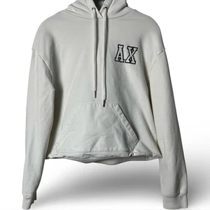 Armani Exchange Women's Logo Patch Cropped Hoodie White Pullover Sz. XS - Picture 1 of 6