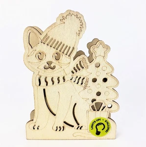 Cat Night Light Paint Your Own Wood Figurine Battery Operated Laser Cut - Picture 1 of 4