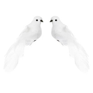 2pcs Clip on Foam Feathered Artificial Birds Small White Birds Peace Love Dov... - Picture 1 of 7