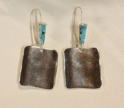 Robert Lee Morris Soho Square Silver Tone Dangle Earrings with Turquoise Stones - Image 1 of 4