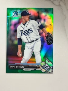 2017 Bowman Chrome Green #BCP198 Jaime Schultz /99 Tampa Bay Rays scheda - Foto 1 di 2