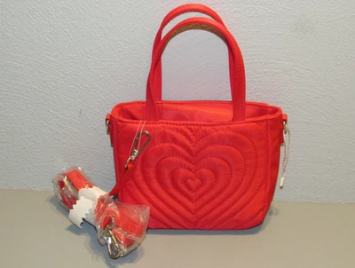 Red Quilted HEART MINI TOTE BAG And Crossbody Purse - NEW - Image 1 of 4