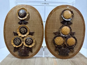 Juego Vintage 2 - 60s 70s Retro Madera Arte Popular Flores Cuadro Floral Placa de Pared - Imagen 1 de 14