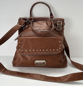 Nine West Purse Brown Crossbody Bag Studs Zippers & Buckles Double Handle - Picture 1 of 24