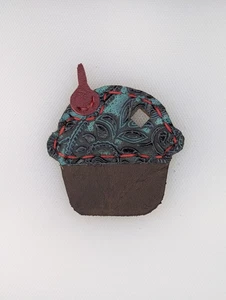 Blue And Brown With Red Cherry Leather Cupcake Keychain - Picture 1 of 3