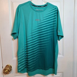 Nike Dri Fit Running Teal Blue Striped Short Sleeved Tshirt Athletic Size L - Picture 1 of 12