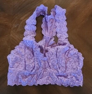 Felina Lace Bralette Bra Women SMALL Purple Floral Lined Racerback V Neck - Picture 1 of 3