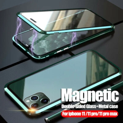 For iPhone 17 16 15 14 13 12 Pro Max 11 Magnetic Full Tempered Glass Case Cover - Image 1 of 4
