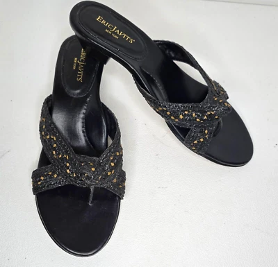 Women's Eric Javits Black Brown Woven Leather Sandals Low Heel 9 N - Image 1 of 4