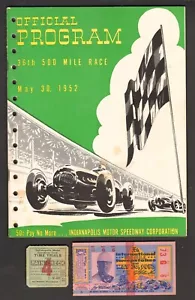 1952 INDY 500 ORIGINAL RACE TICKET STUB, TIME TRIALS STUB & PROGRAM w START GRID - Picture 1 of 3
