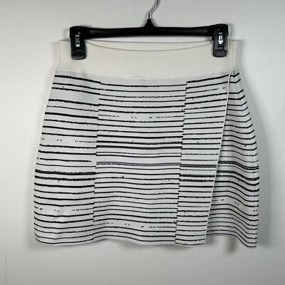A.L.C. Striped Intarsia Mini Skirt Size Small White Black Stretch Designer - Image 1 of 4