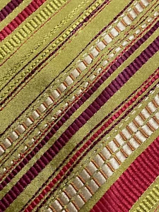 Romeo Gigli Mens Silk Necktie Italy Designer Green Red Stripe EUC - Picture 1 of 9