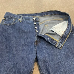Levis 501 Jeans Mens Size 38x34 Button Fly Faded Blue Distressed Denim Classic - Picture 1 of 11