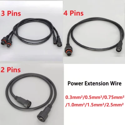 2/3/4 Pins Waterproof Power Extension Wire Plug With Male Female Socket 0.5m-10m - Image 1 of 4