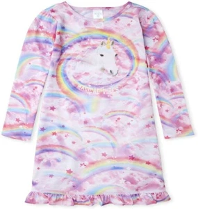 The Children's Place Girl's Long Sleeve Nightgown Size 4 X-Small Unicorn Rainbow - Picture 1 of 1