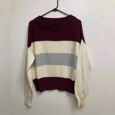 Lucky Brand Purple Grey White Stripe Crewneck Knit Pullover Sweater Medium - Image 1 of 4