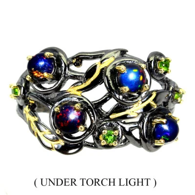 925 Sterling Silver Ring Round Black Opal 4mm Gemstone Jewelry Size 9 - Image 1 of 4