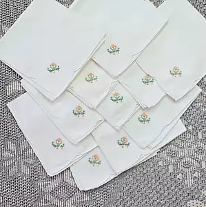 Lot of 11 Vintage Napkins Cross Stitched Flower Floral Cotton 15x15" White - Picture 1 of 4