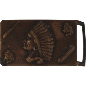 Brass Antique Native American Indian Chief Headdress 1960s Vintage Belt Buckle - Picture 1 of 5