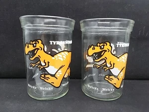 Vintage 4" 1988 Welch's Glass Jelly Jars TYRANNOSAURUS REX Dinosaur LOT OF 2 - Picture 1 of 11