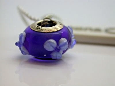 .925 PLATA ESTERLINA PERSONAJE ENCANTO AZUL BLANCO FLORES GOLPEADO JARDÍN MURANO B20 Foto 1 de 3