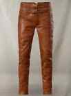 Men's 100% HANDMADE Cowboy Jim Morrison Light Brown Real Sheepskin Leather Pants