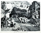 1877 Old Print..Costruzione Del Tunnel Del St.Gottardo.Italia.Xilo.Kaden.Etna
