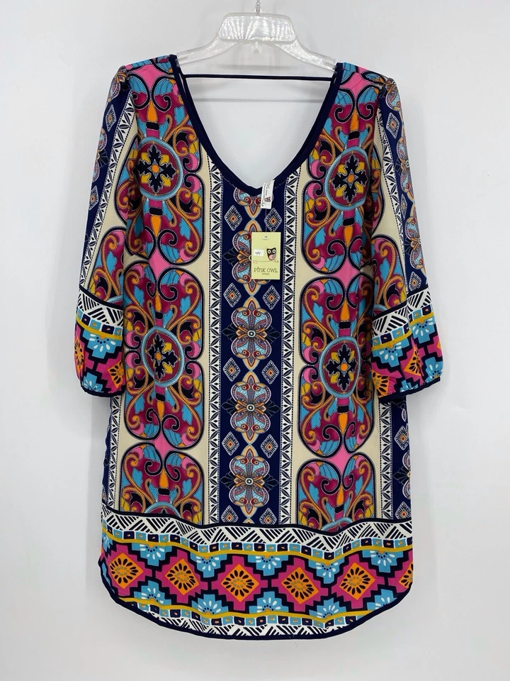 "Ropa Pink Owl, vestido floral multicolor, talla grande nueva con etiquetas manga 3/4""" Foto 1 de 4