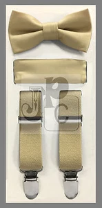 New Kid Boy's 3 pieces Clip Suspender Bow tie & Pocket Square Hankie Prom Formal - Picture 1 of 15