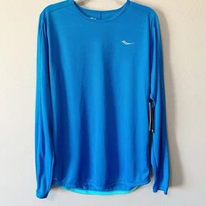 Saucony Herren Gr. Large Hydralite Langarm Laufshirt blau Run Dry NEU - Bild 1 von 8