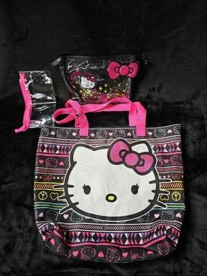 Hello Kitty Colorful Hearts Peace 大号薄单肩包托特包带 2 袋 — 第 1/4 张图片