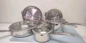 Cuisinart Edelstahl 8-teiliges Kochgeschirr-Set 3 Kochtöpfe mit Deckel und 2 Pfannen - Bild 1 von 24