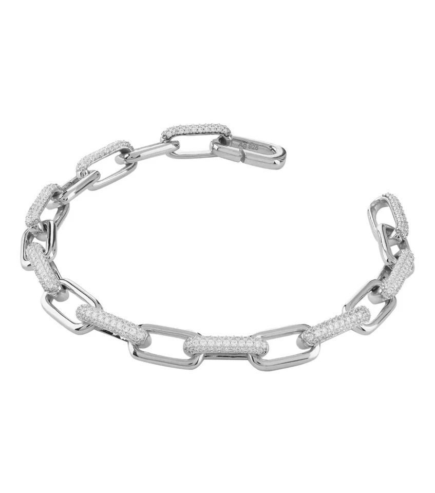 Bracciale donna GUESS argento 925 maglie ovali e zirconi bianchi JSBB04537JW - Immagine 1 di 2