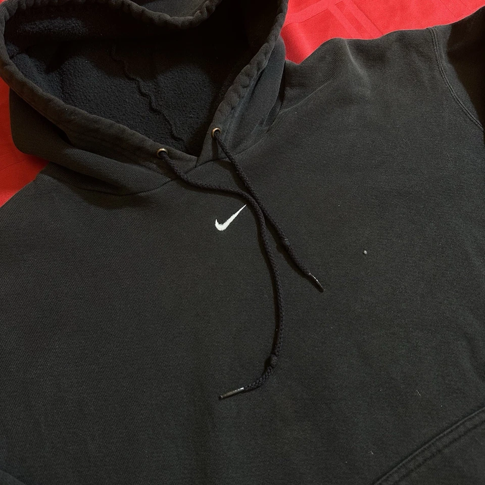 Black Nike Center Swoosh Hoodie Made In Mexico Grey Tag Size Large Vintage 90s - Image 1 of 4
