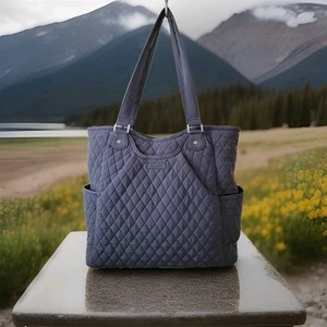 Vera Bradley Large Glenna Carbon Gray Microfiber Purse Bag Tote - Bild 1 von 8