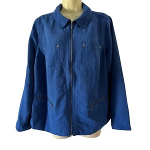 Studio Works Womens 16W Jacket Blue Faux Suede Lined Full Zip - Picture 1 of 11