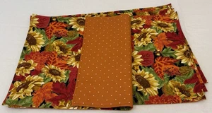 Fall Leaf Sunflower Polka Dot Placemats Reversible Yellow Orange Red White Set 4 - Picture 1 of 8