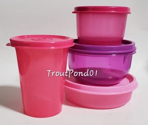 TUPPERWARE Kids Set 4 Lunch Box Containers Pink Tumbler Ideal Bowl Snack Cup - Picture 1 of 4
