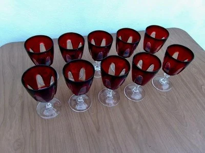 ( LOT OF 10 ) CRISTAL D'ARQUES DURAND GOTHIC ARCH RUBY RED WATER / WINE GLASSES - Image 1 of 4