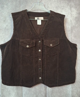 Vintage Chocolate Brown Corduroy Vest Womens Plus Sz 22/24 Y2K Western Boho Chic - Image 1 of 4