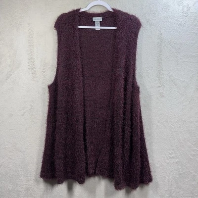 Catherines Sleeveless Eyelash Sweater Cardigan Plus Sz 3X Purple Vest Open Front - Image 1 of 4