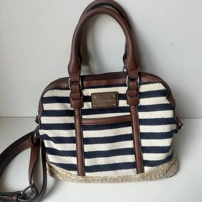 DANA BUCHMAN Navy Blue & White Striped Cotton/Poly Crossbody Handbag - Image 1 of 4