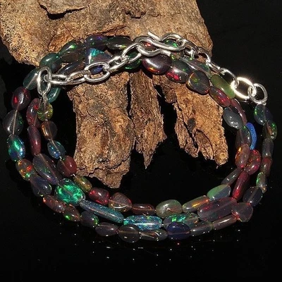 Perline pietre preziose opale etiope nero argento sterling 925 collana... - Immagine 1 di 4