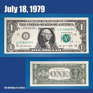 July 18, 1979 Birthday Anniversary $1 One Dollar Bill Serial Number 07181979 - Picture 1 of 2