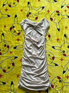 Oh Polly Rauched Bodycon Cut Out Cream Beige Mini Dress Sz 6 - Picture 1 of 2