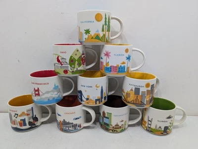 Lot Of 10 Starbucks  You Are Here YAH Coffee Mug Cup 2014 Retired Cities States - Image 1 of 4