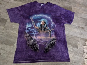 Vtg 1999 The Mountain Adult XL Tee Shirt Native American Indian Purple Tie Dye - Picture 1 of 11
