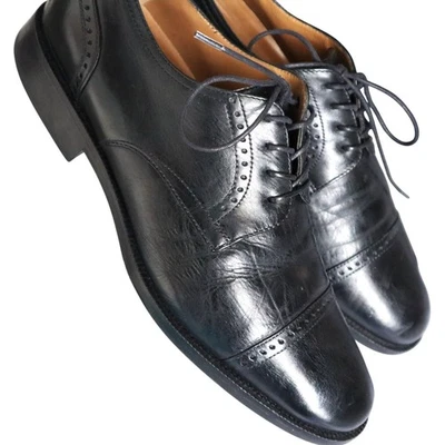 Sapato social Oxford masculino Johnston & Murphy biqueira de couro preto 11 M com cadarço  - Imagem 1 de 4