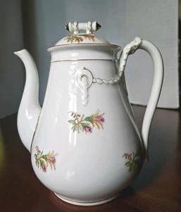 Antique Haviland Limoges 9.5" Coffee Pot Moss Rose & Thistle Rope Porcelain - Picture 1 of 11